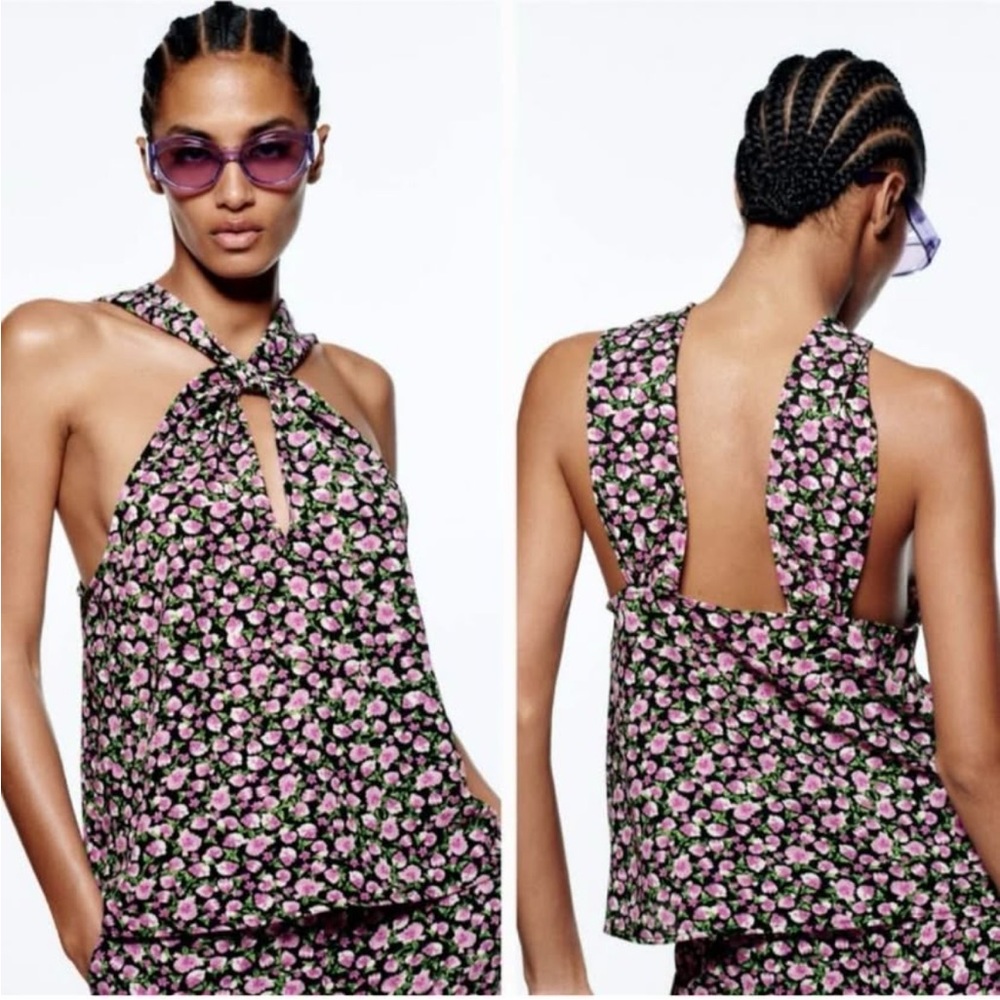 Zara Multicolored Tank Top with Halter Neck and Open Back